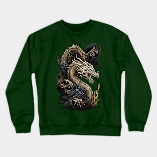 Beige Asian Chinese Japanese Dragon retro 90s Style Crewneck Sweatshirt